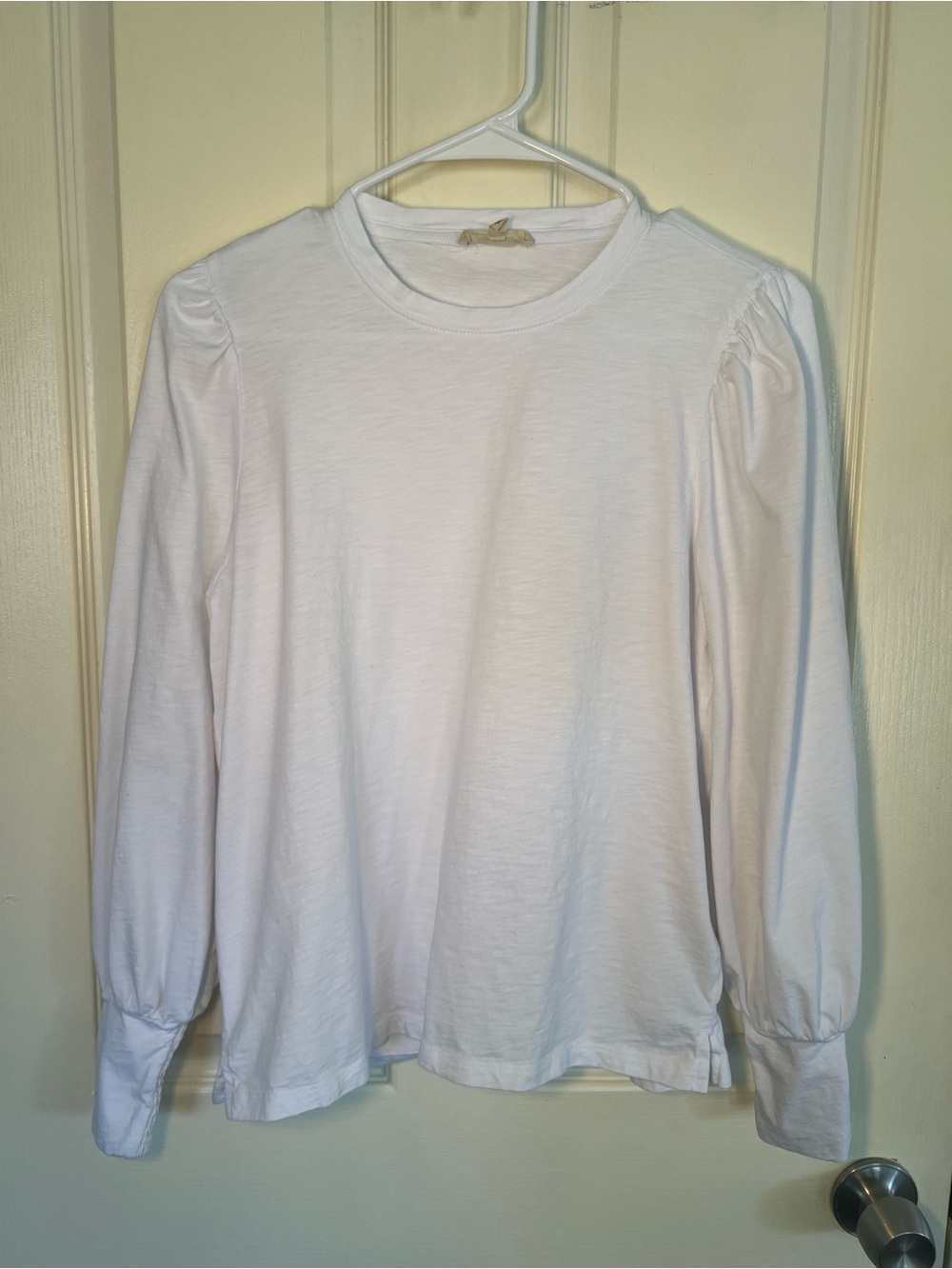 Madewell White Pima Cotton Puff Sleeve Long Sleeve Tee Size Large